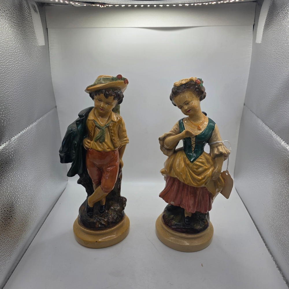 Vintage Italian Style Ceramic Figurines Man Woman Couple Pair Large Statues